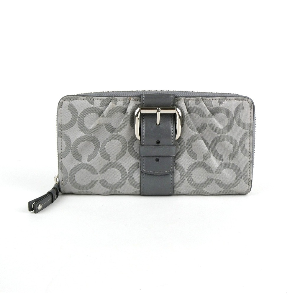 Coach Signature Op Art Gray Zip Around Accordion Wallet